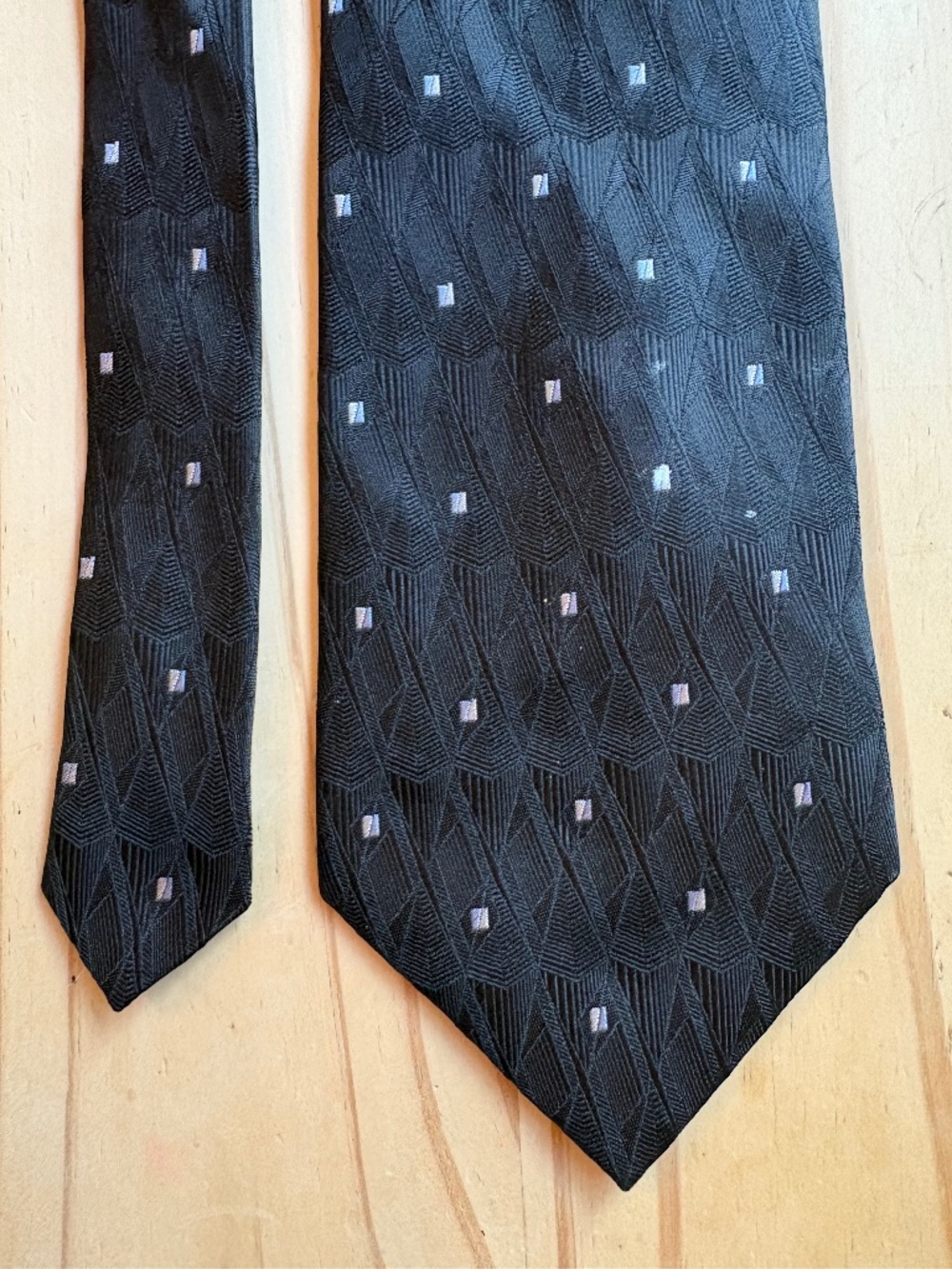 Privado Black Silk Woven Geometric Necktie Hand Made